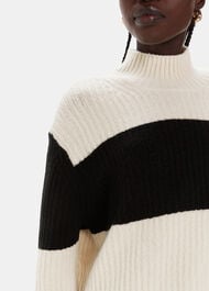 Block Stripe Rib Funnel Neck