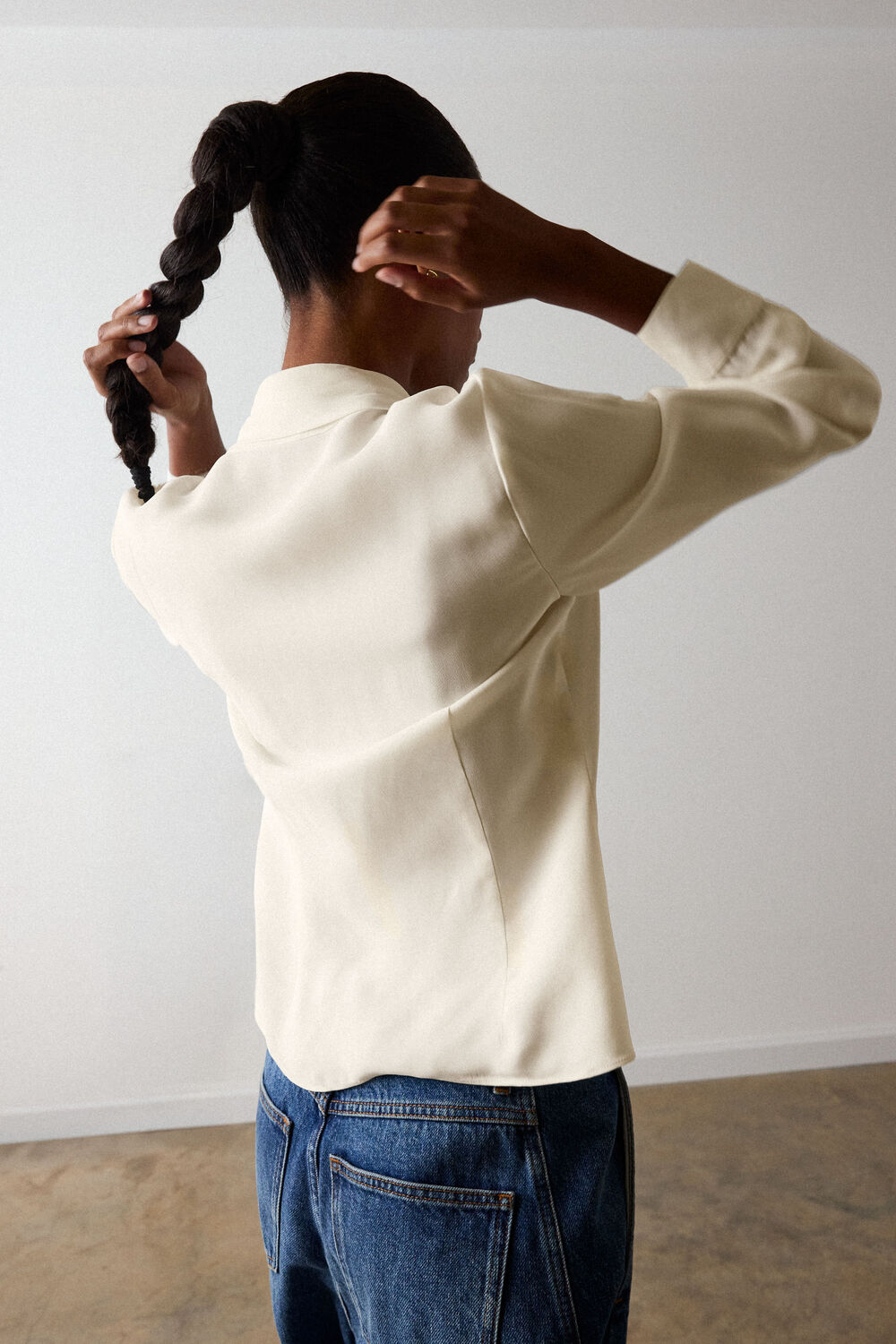 Ivory Tie Viscose Crepe Blouse