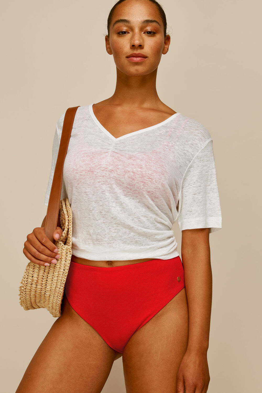 Red High Waisted Bikini Bottom