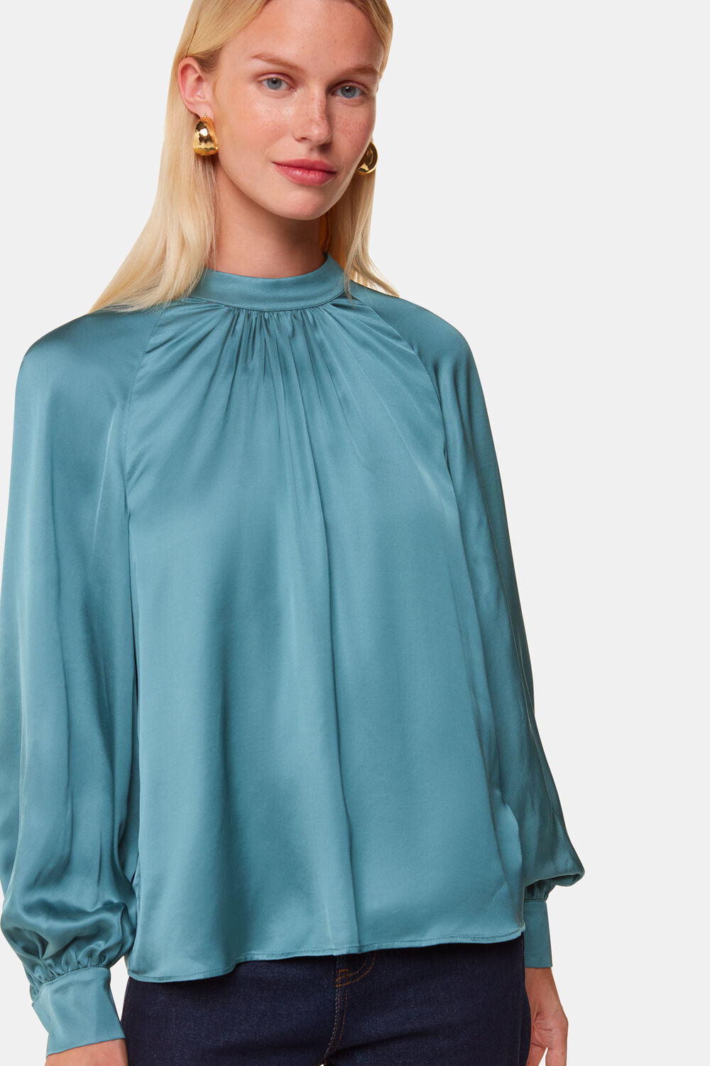 Teal Lea Satin Blouse