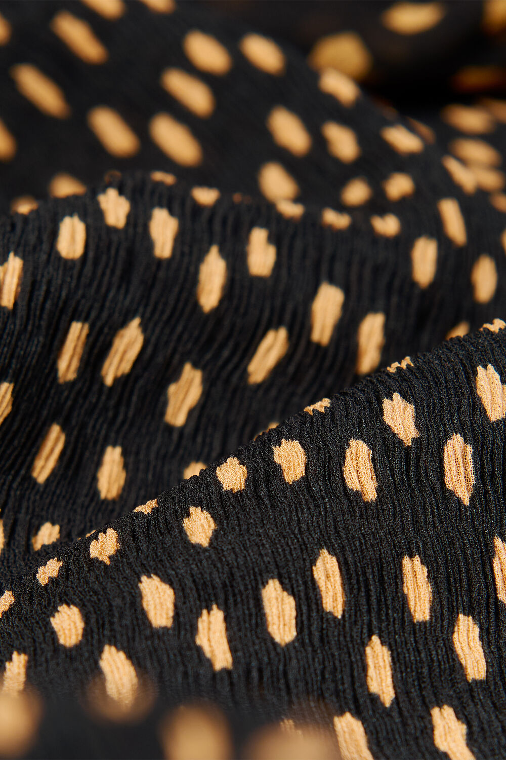 Black Spot Print Plisse Midi Dress