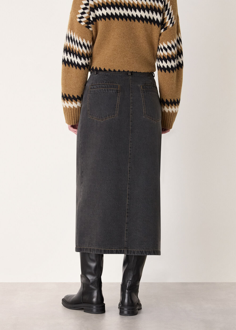 Denim Button Wrap Midi Skirt