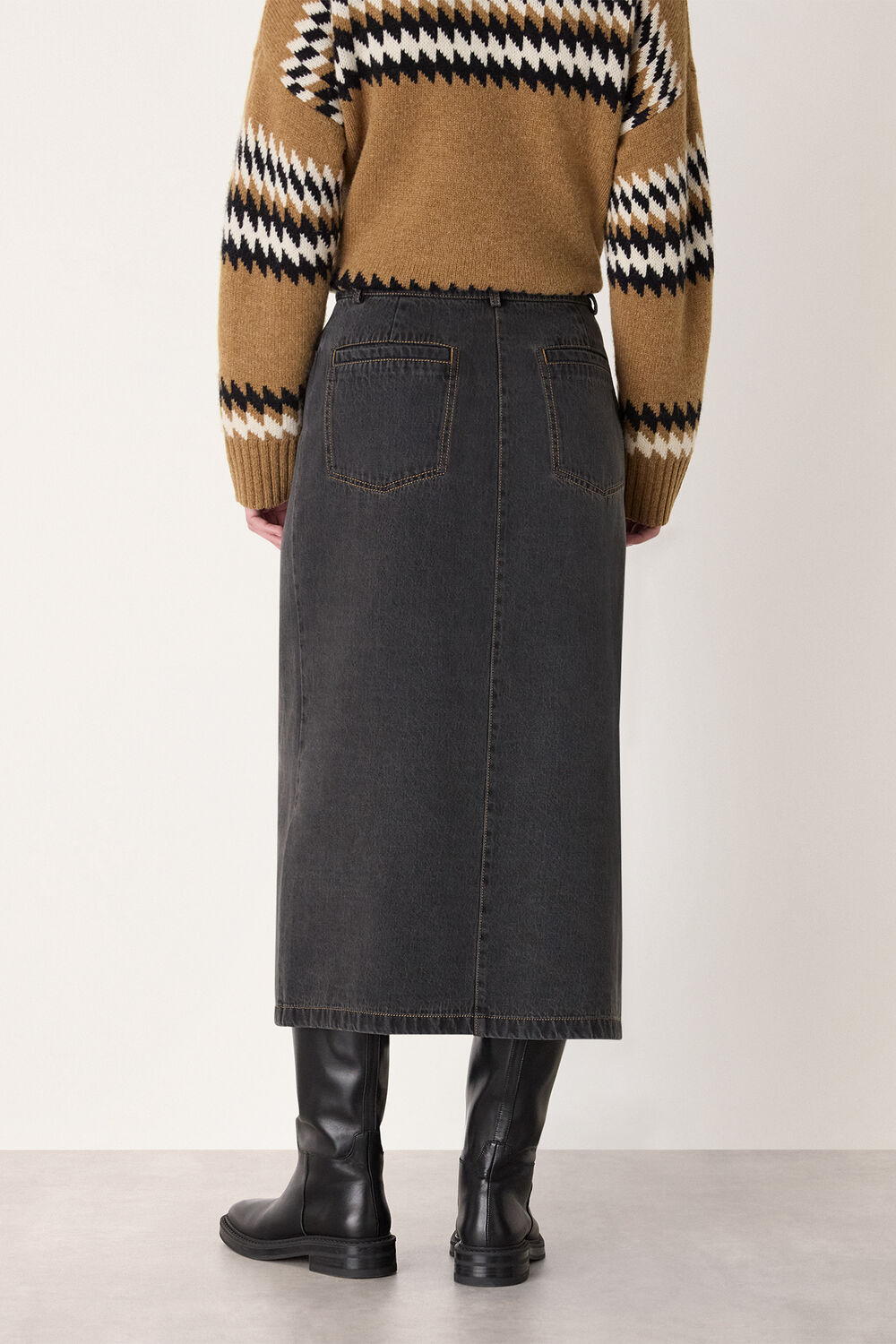 Denim Button Wrap Midi Skirt