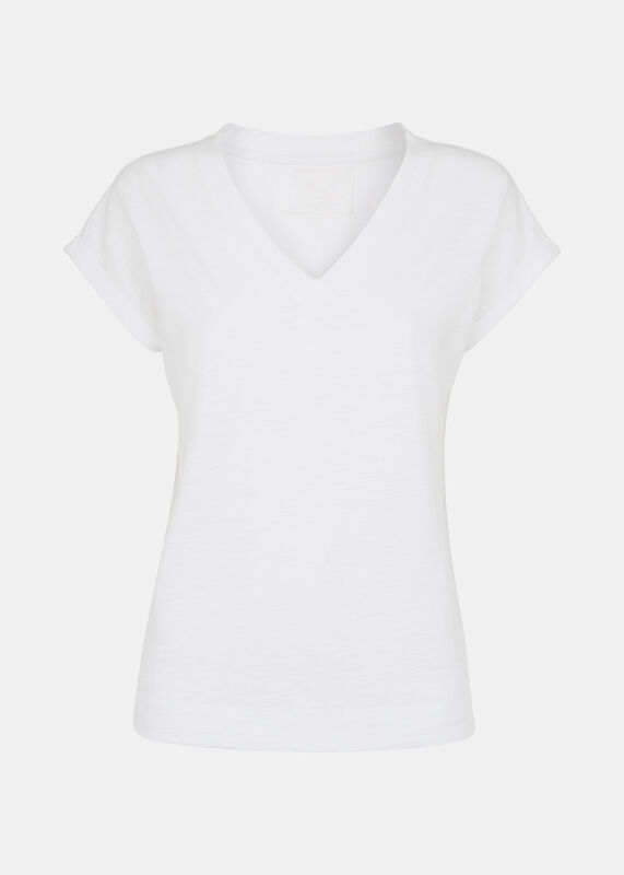White Willa V-Neck Cap Sleeve Tee