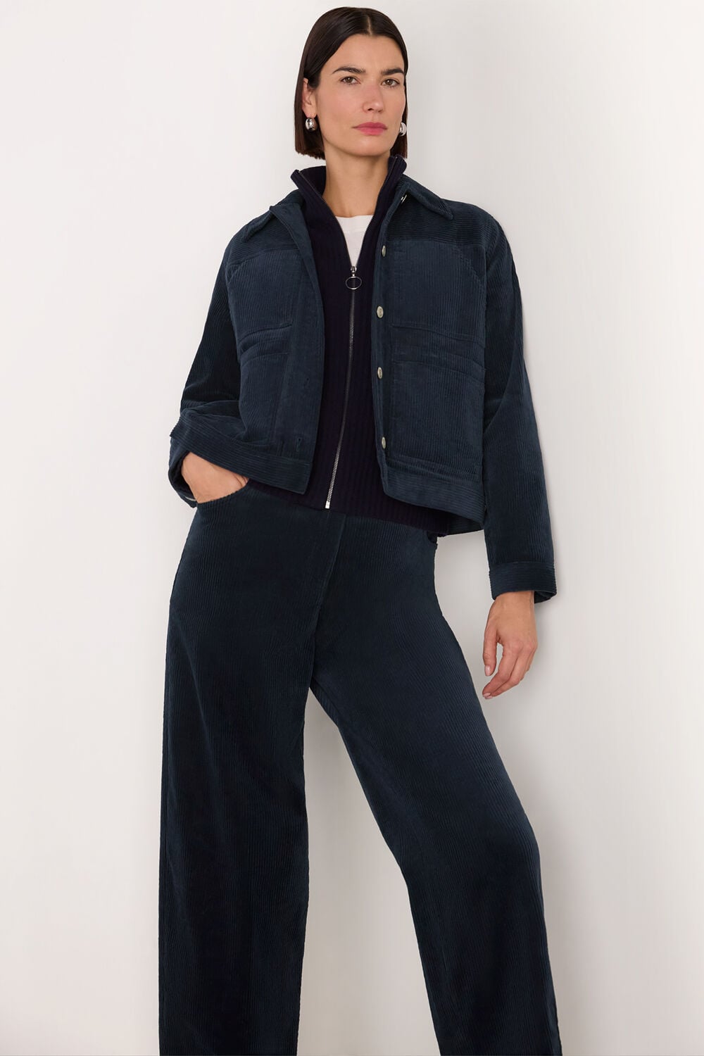 Navy Casual Pocket Cord Jacket
