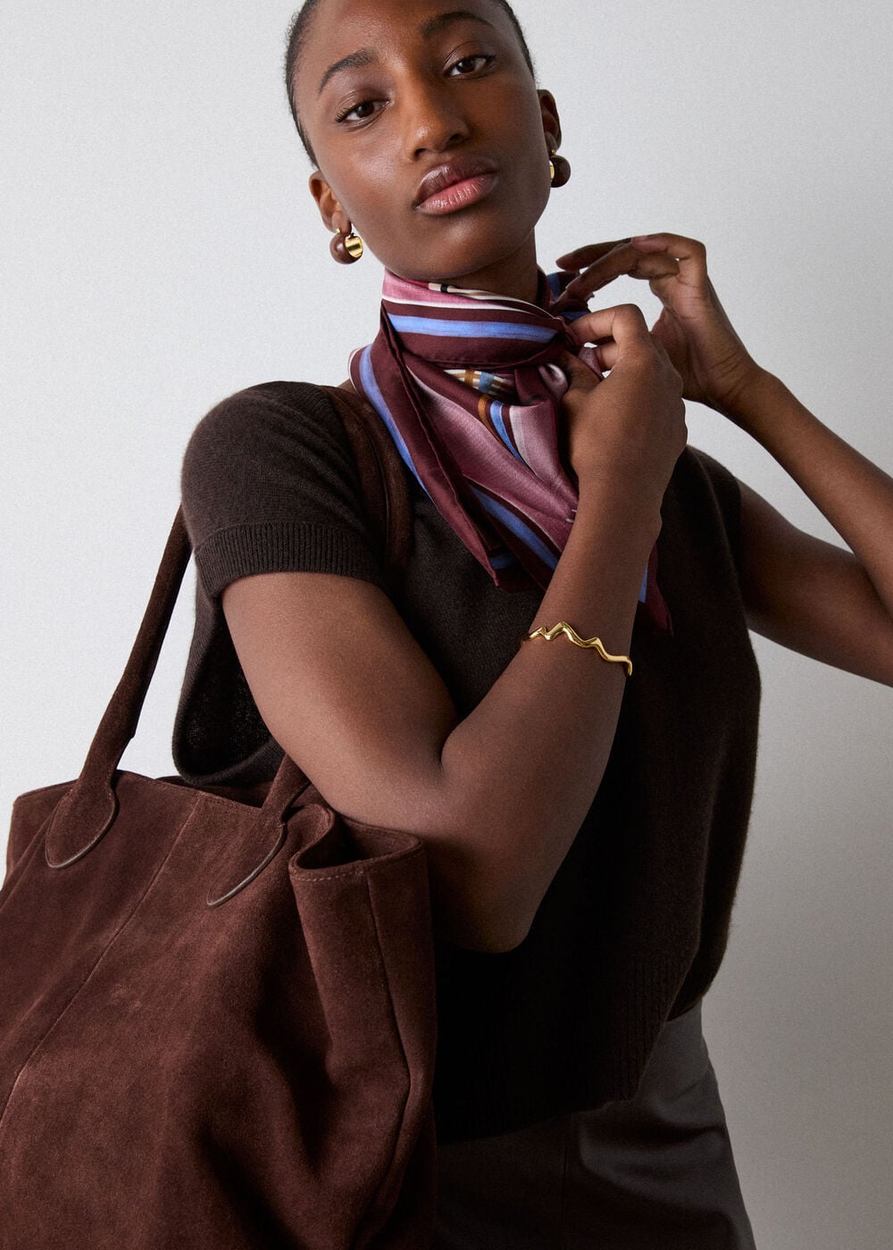 Brown Cashmere V Neck Tank