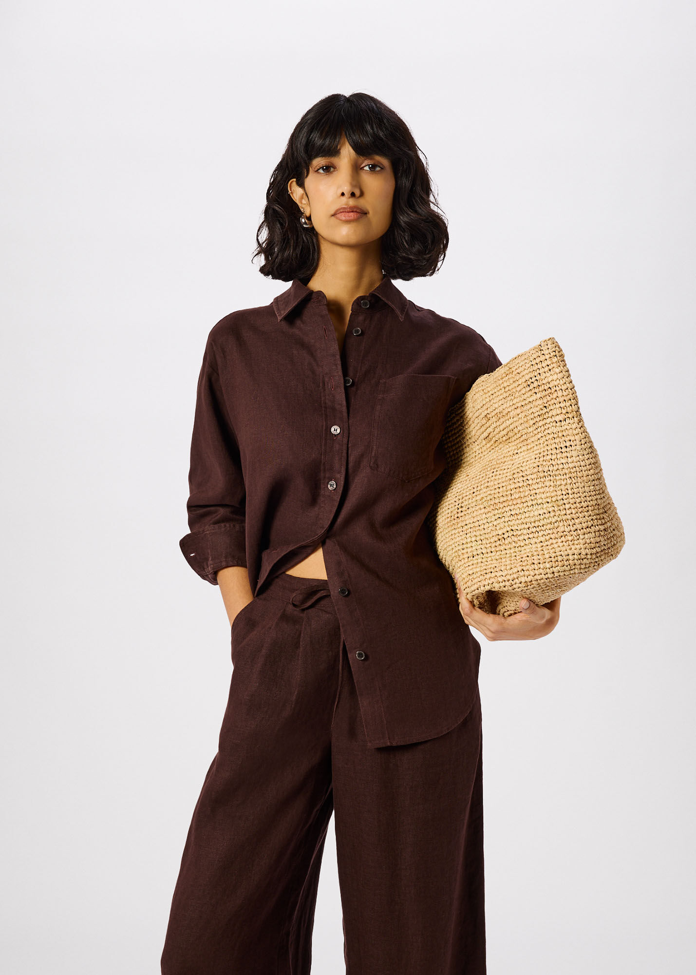 Brown Ultimate Linen Shirt | WHISTLES | Whistles US |