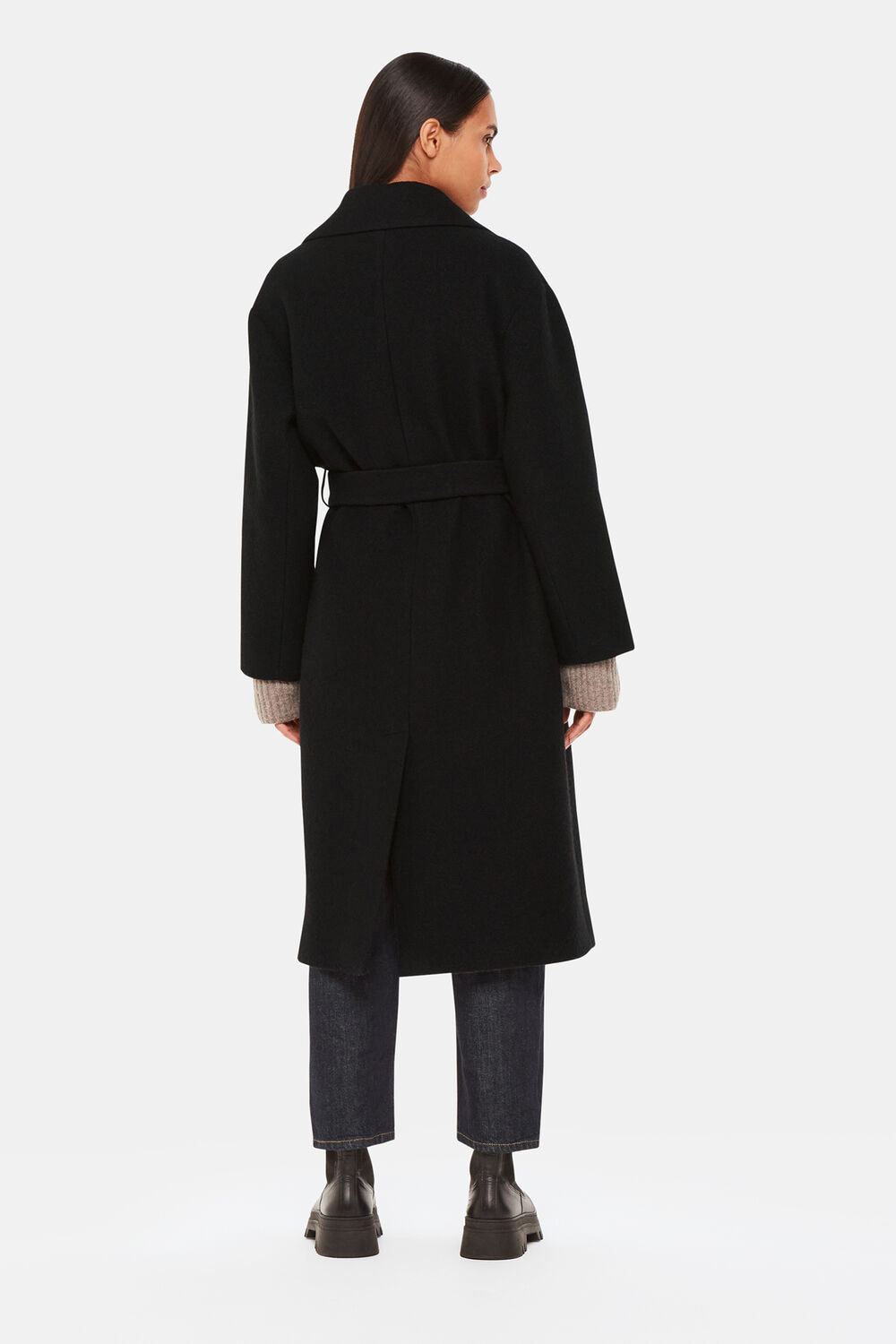 Black Lorna Wrap Wool Coat