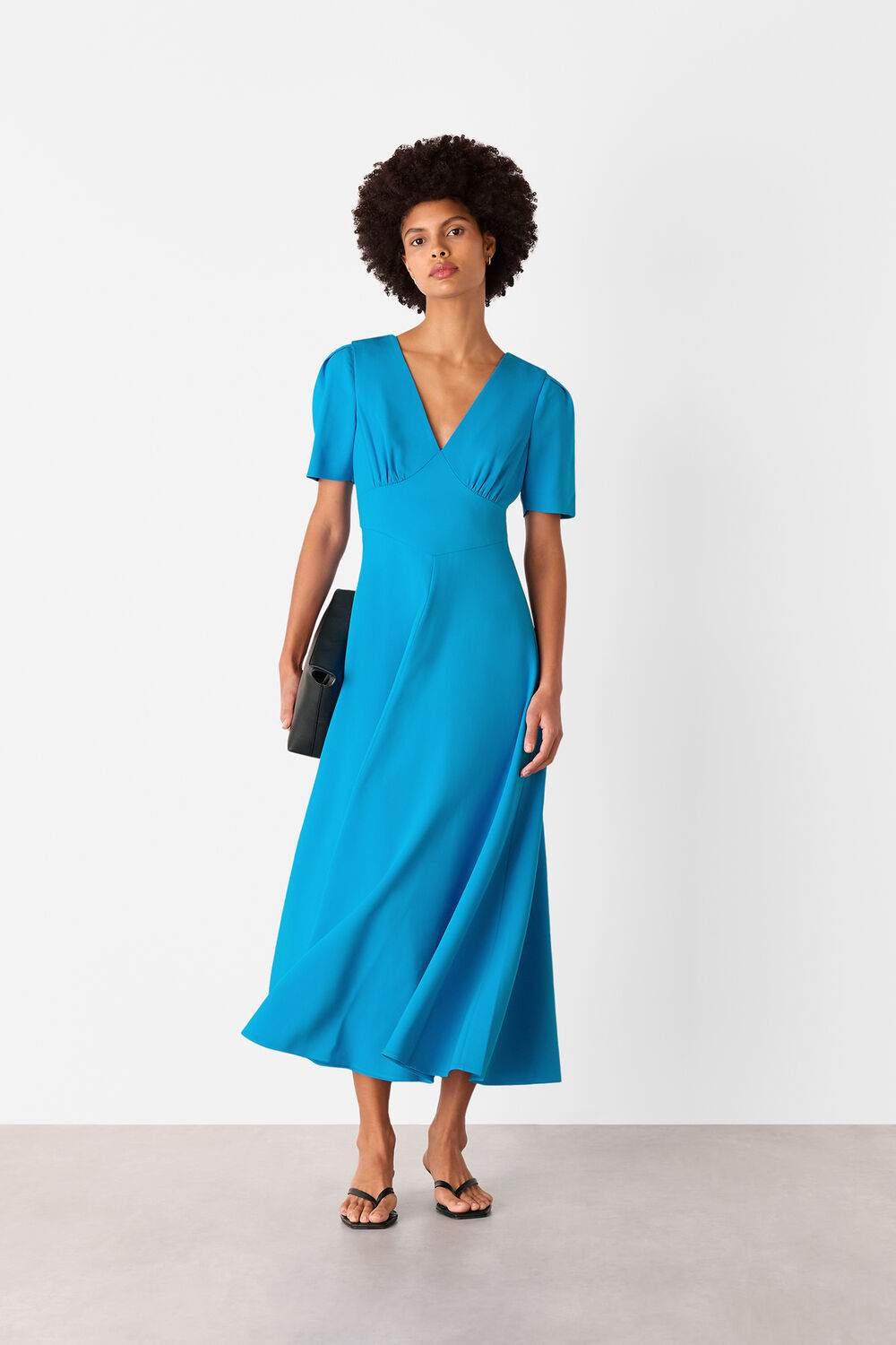Blue Panel Detail V-Neck Maxi Dress