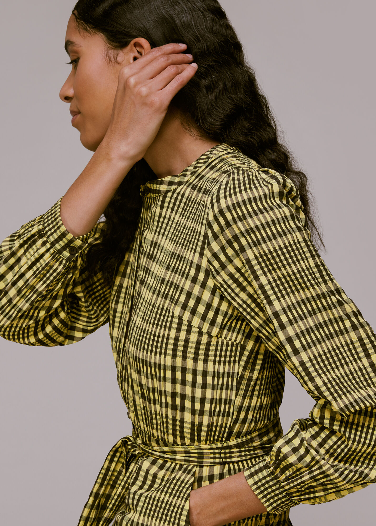 Yellow/Multi Nora Gingham Check Midi Dress WHISTLES