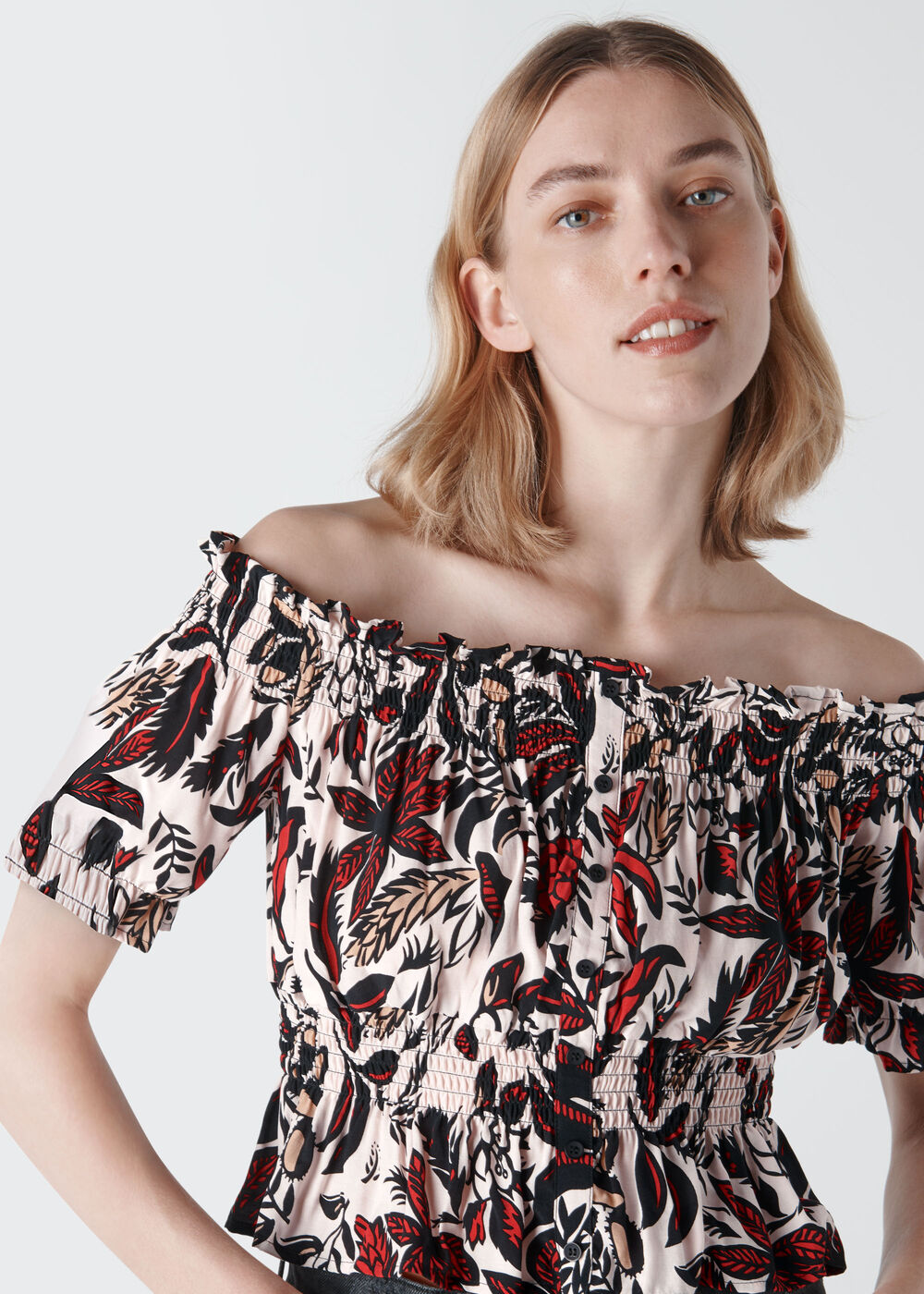 Assorted Leaves Bardot Top Multicolour