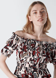 Assorted Leaves Bardot Top Multicolour