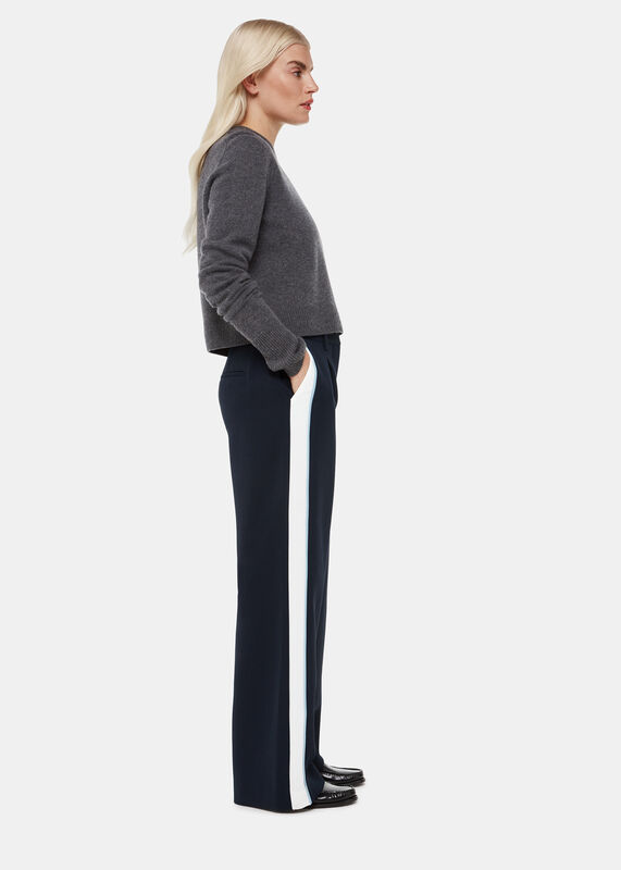 Blue Petite Crepe Side Stripe Pants 