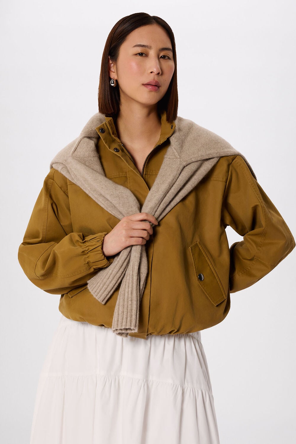 Neutral Wax Coated Bomber Jacket