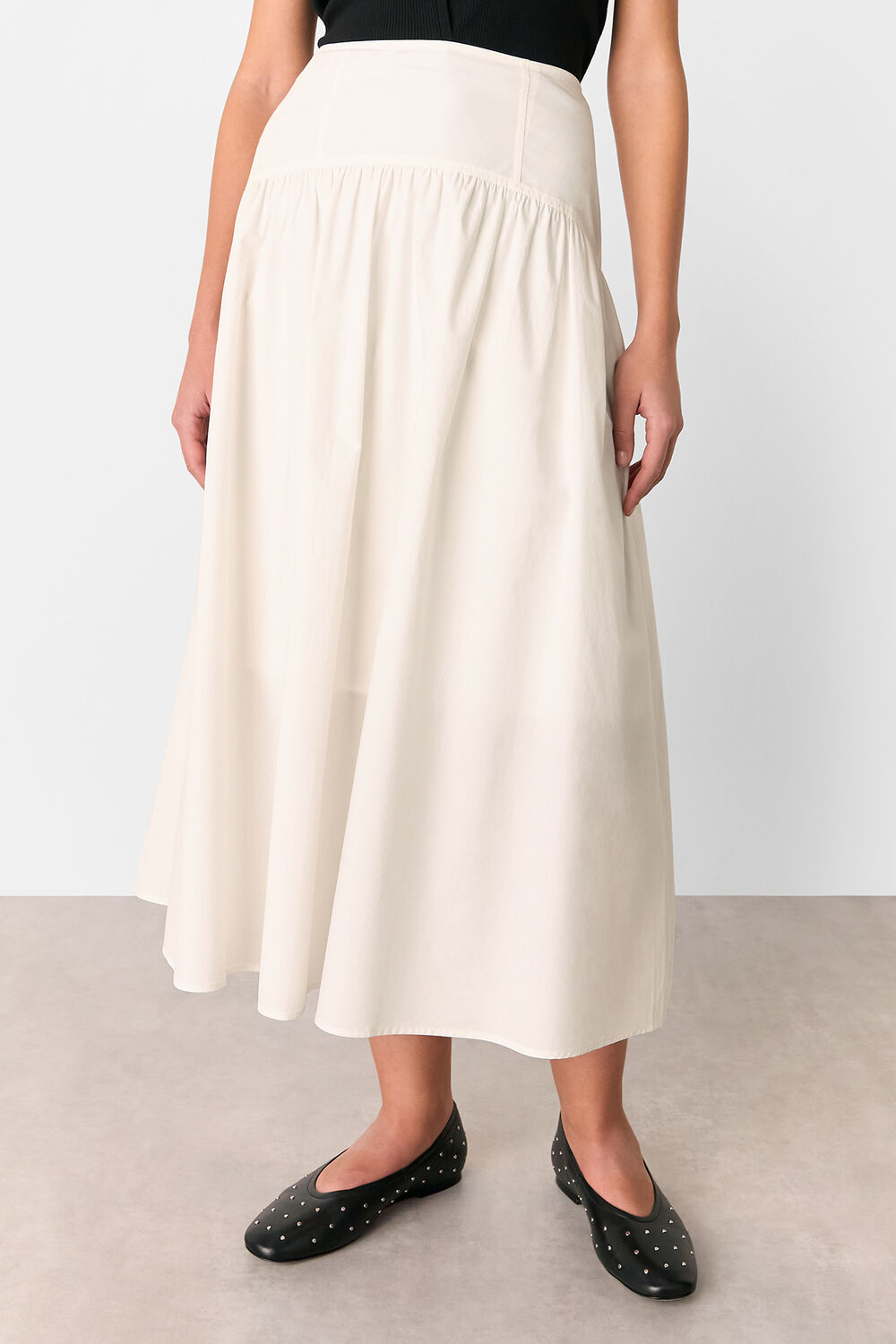Cotton Waisted Midi Skirt