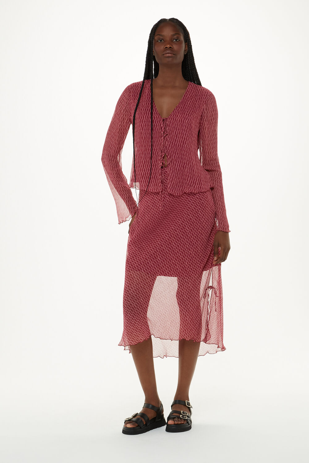 Pink Dainty Net Tie Detail Skirt