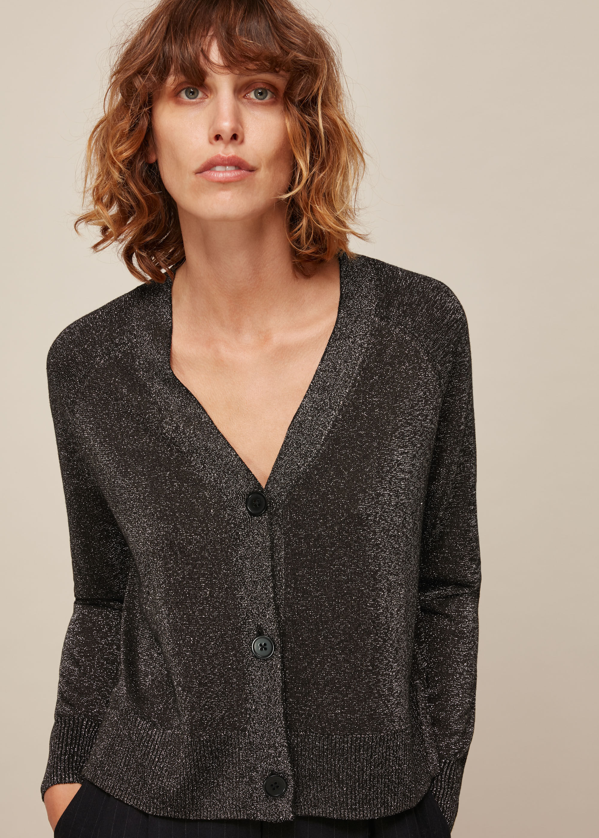 Silver Sparkle Button Front Cardigan | WHISTLES |