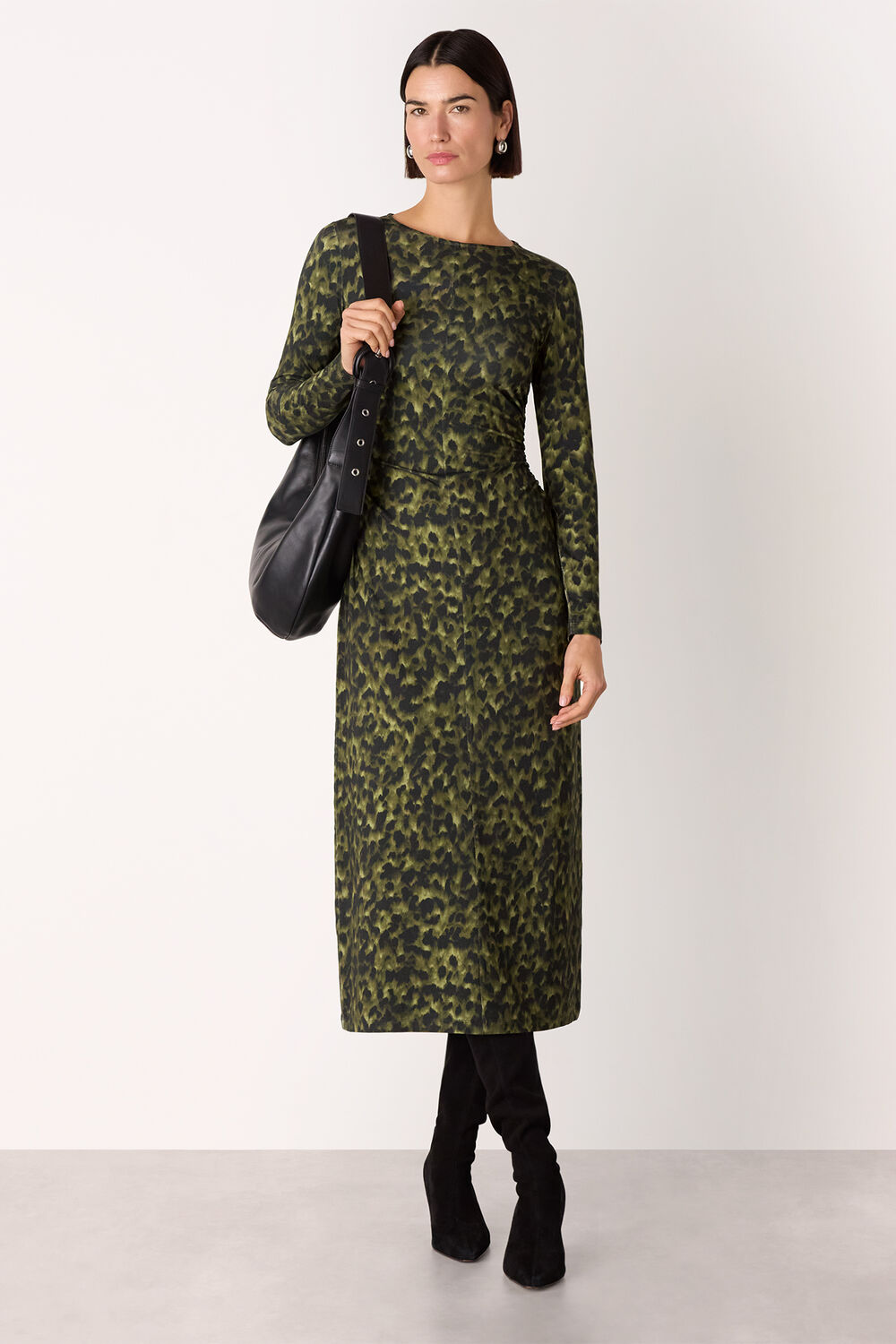 Green Animal Jersey Ruched Dress
