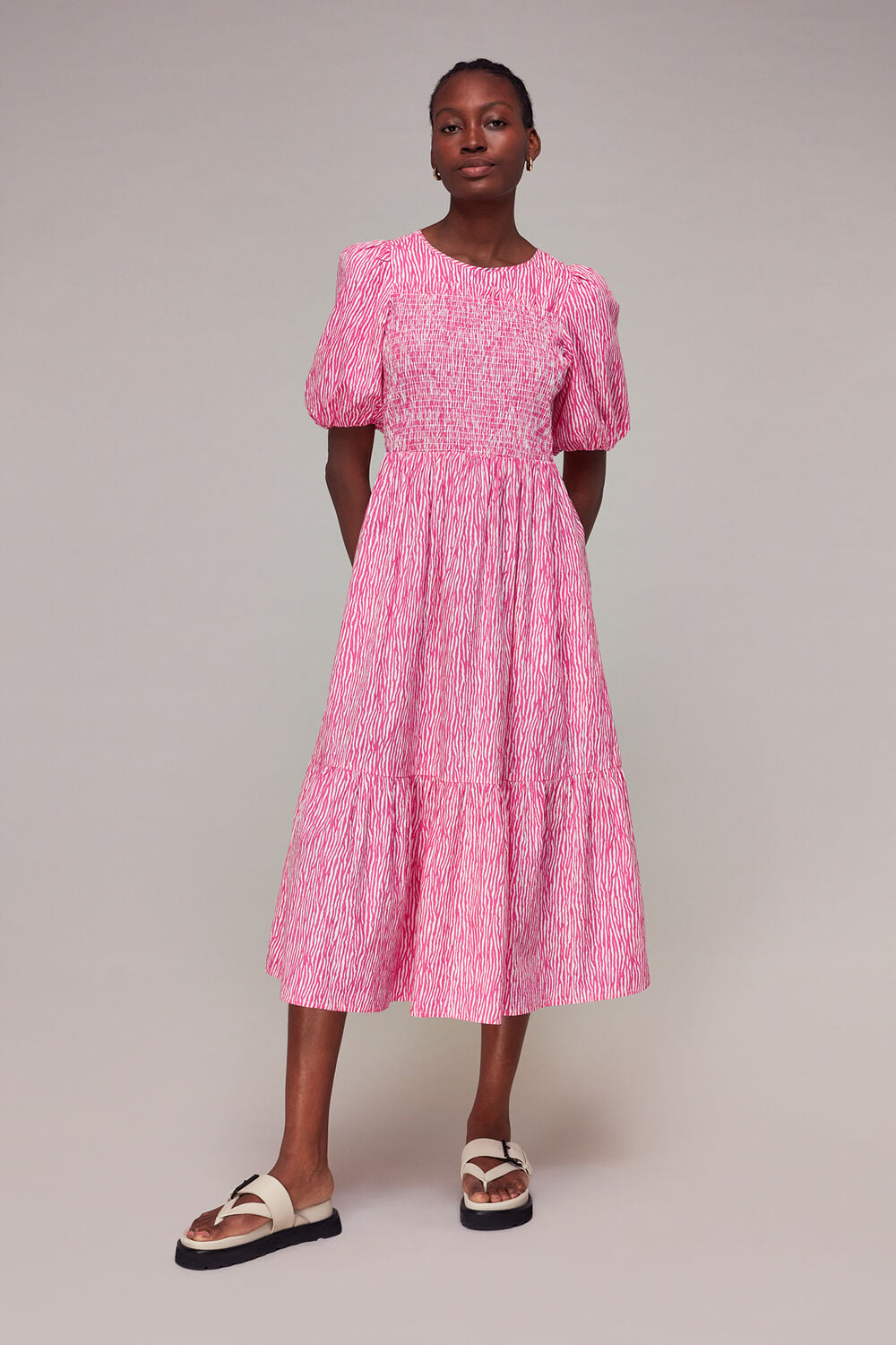 Pink Uneven Lines Midi Dress