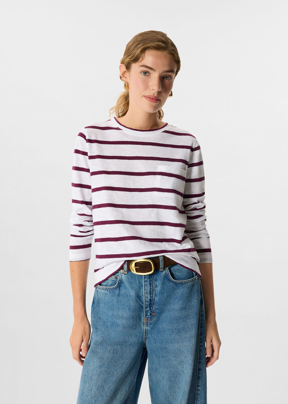 Stripe Crew Neck Pocket Top