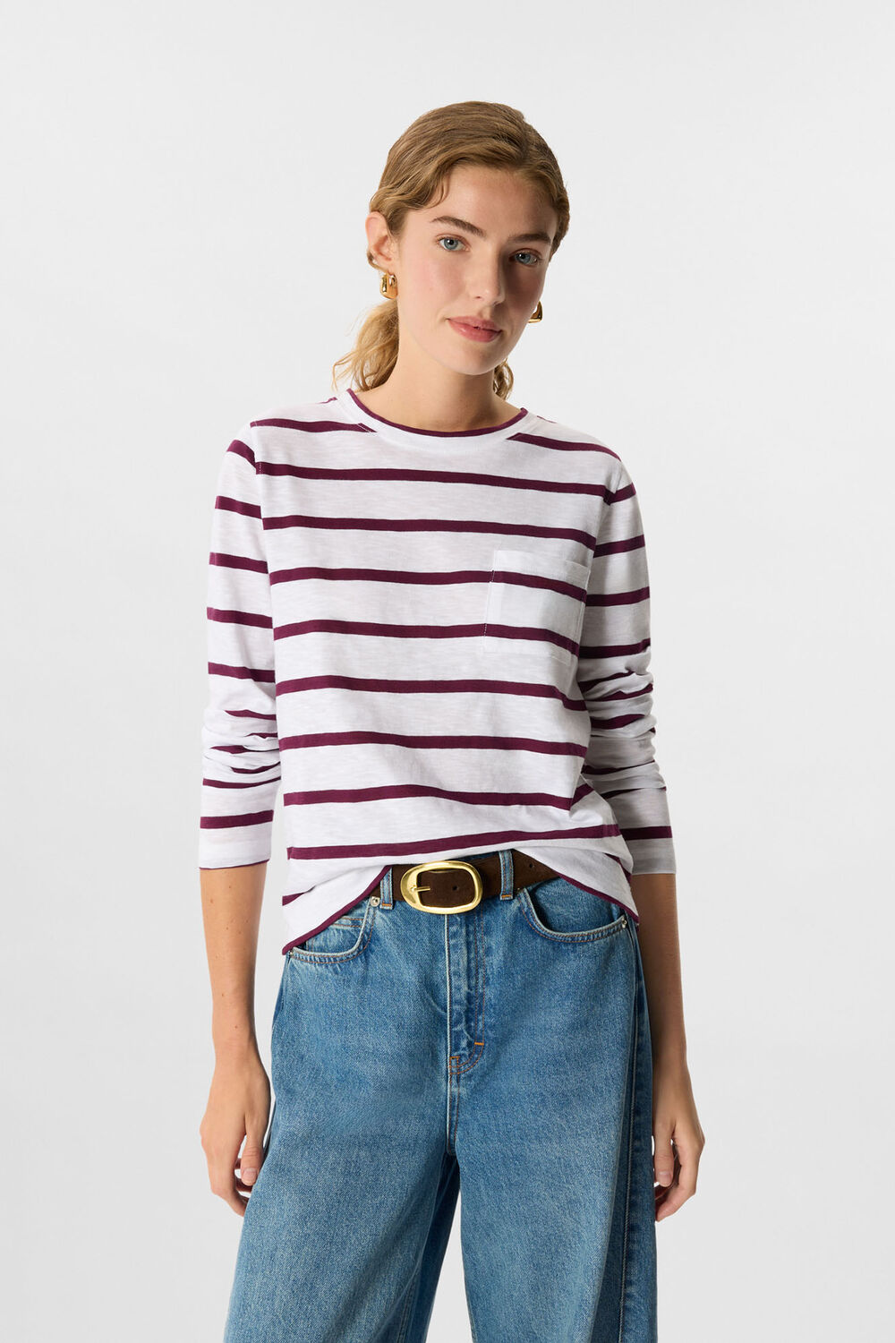 Stripe Crew Neck Pocket Top