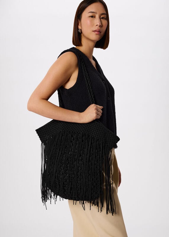 Black Crochet Fringe Bag