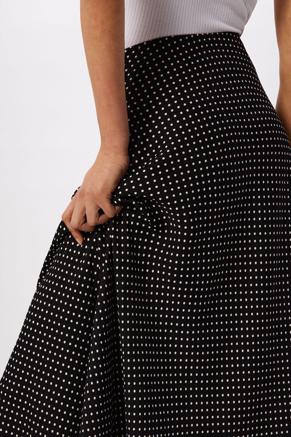 Black mini spot fit and flare midi skirt
