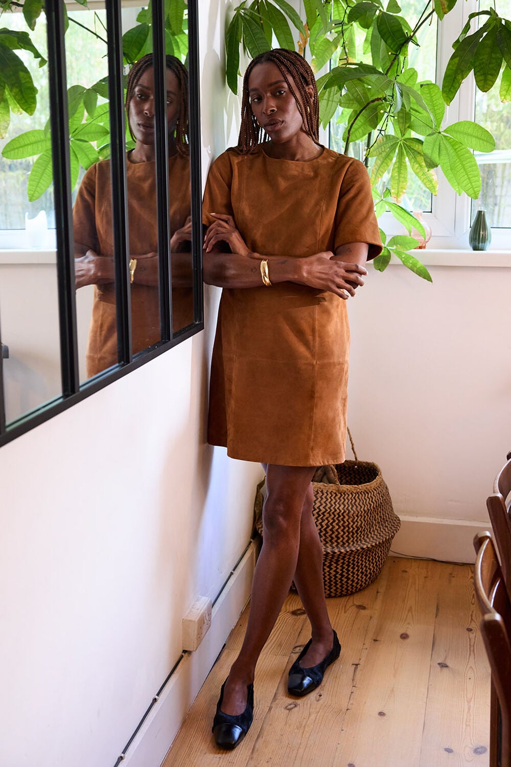 Tan Suede Boxy Mini Dress