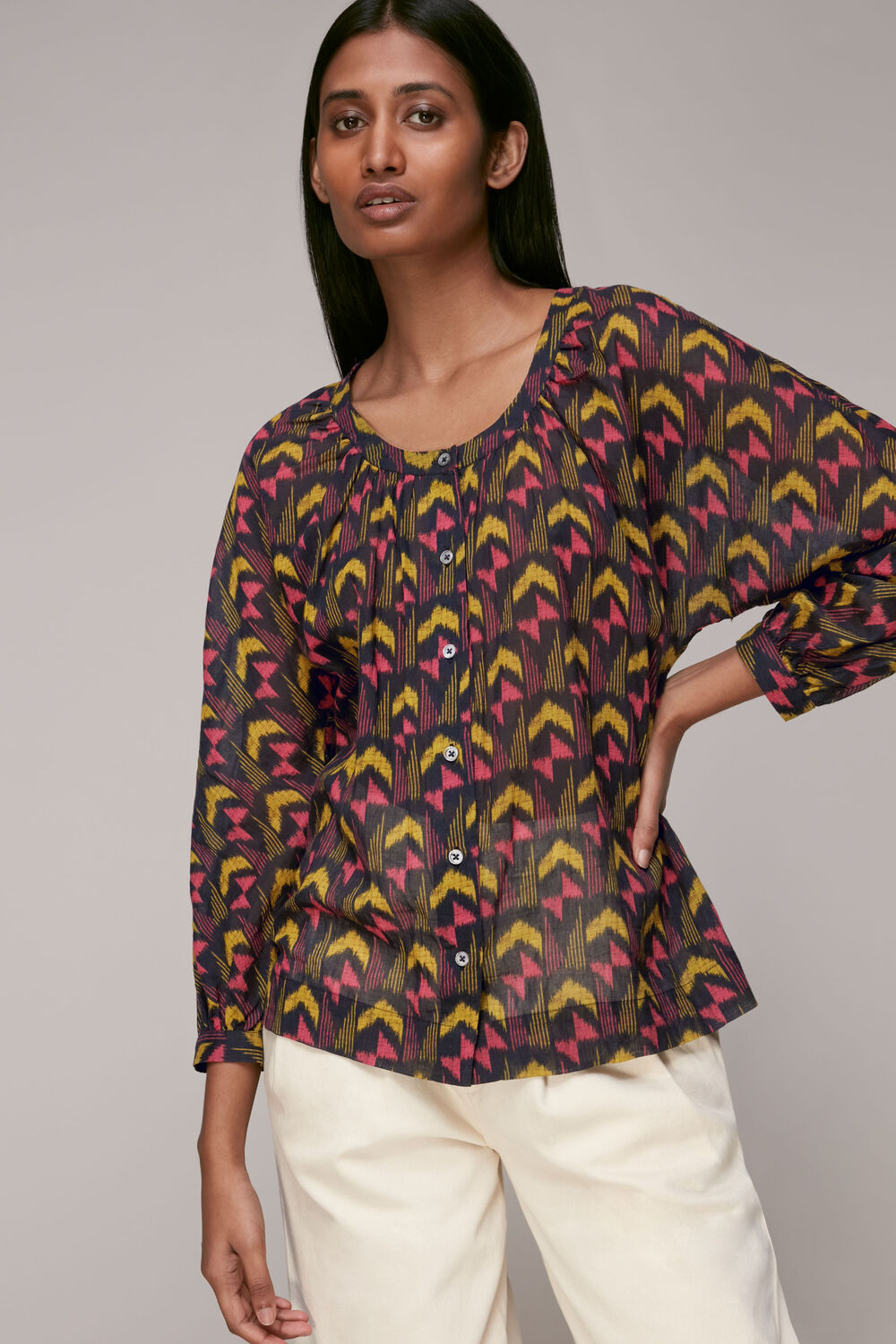 Geometric Ikat Voile Blouse Multicolour