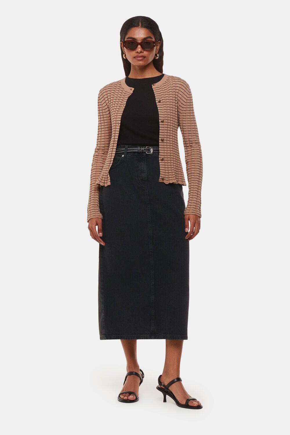 Petite Straight Denim Midi Skirt