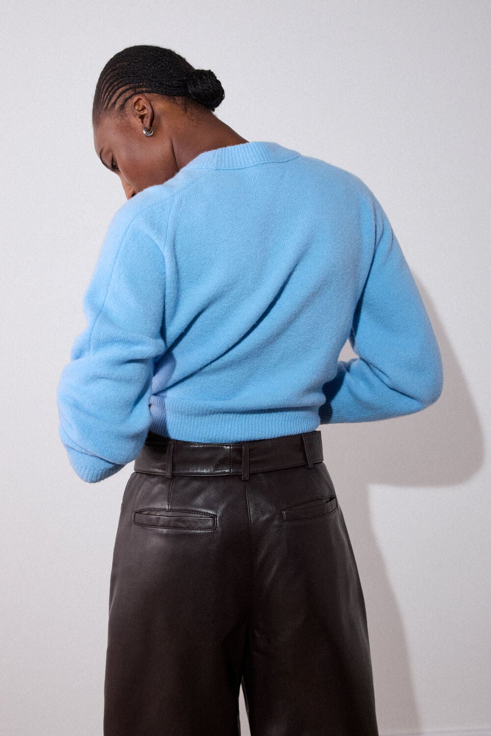 Pale Blue Wool Mix Curved Hem Knit