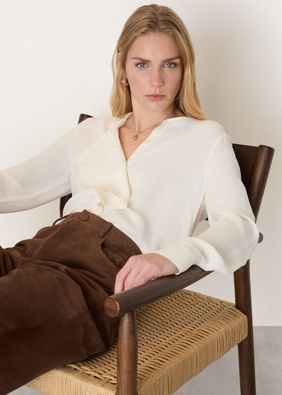 Ivory Draped Ruffle Feminine Blouse