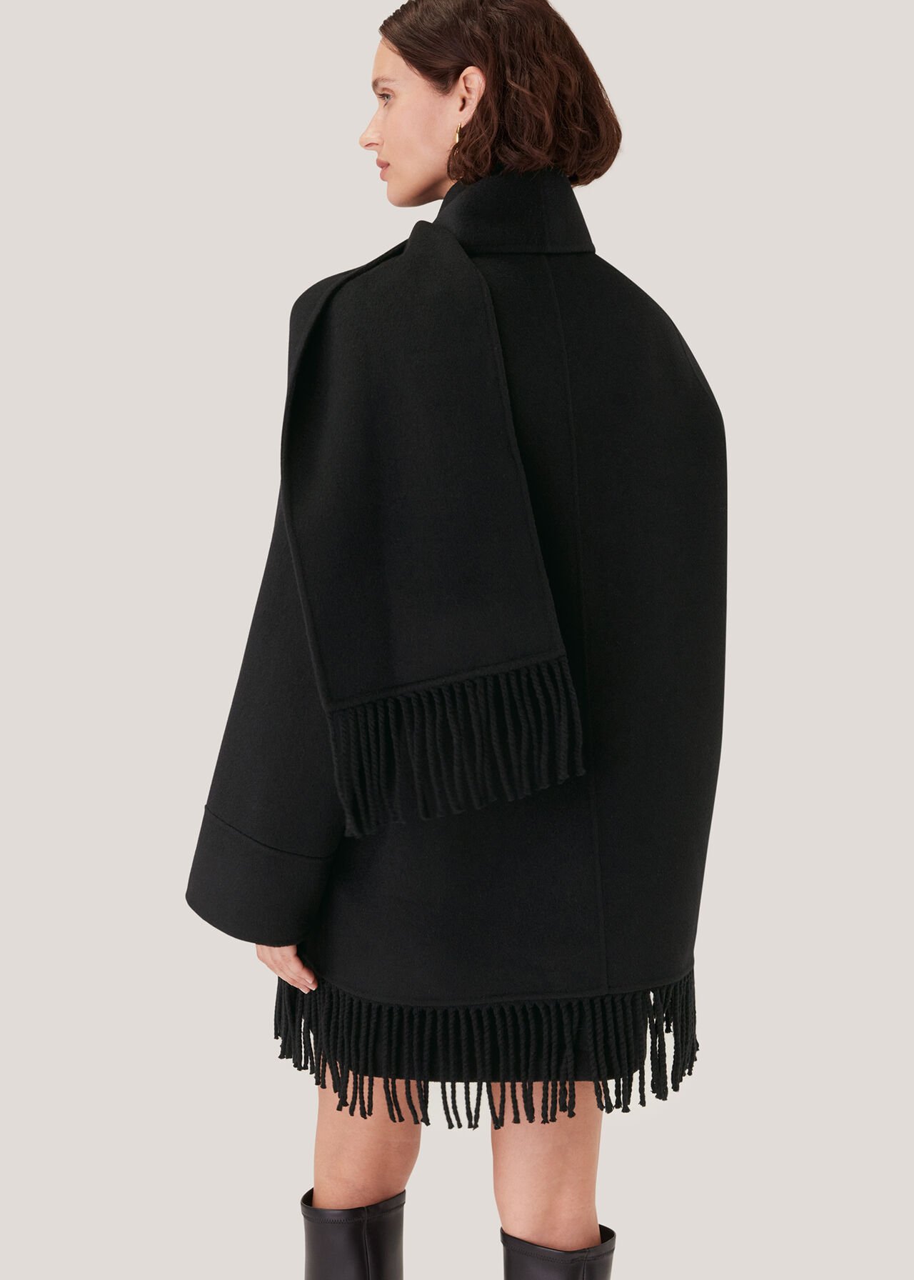 Double Face Wool Fringe Coat