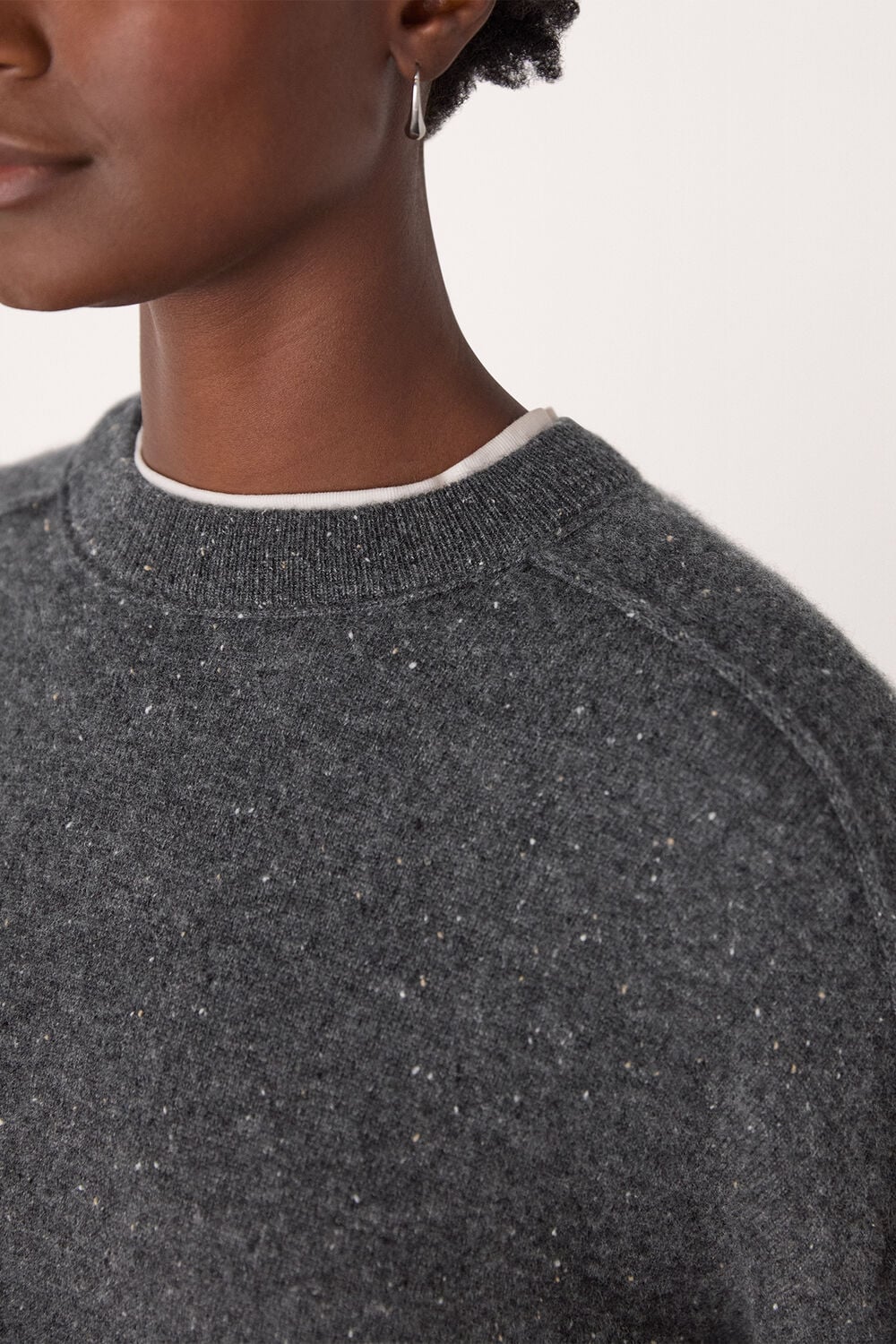 Dark Grey Cashmere Fleck Crew Neck Knit