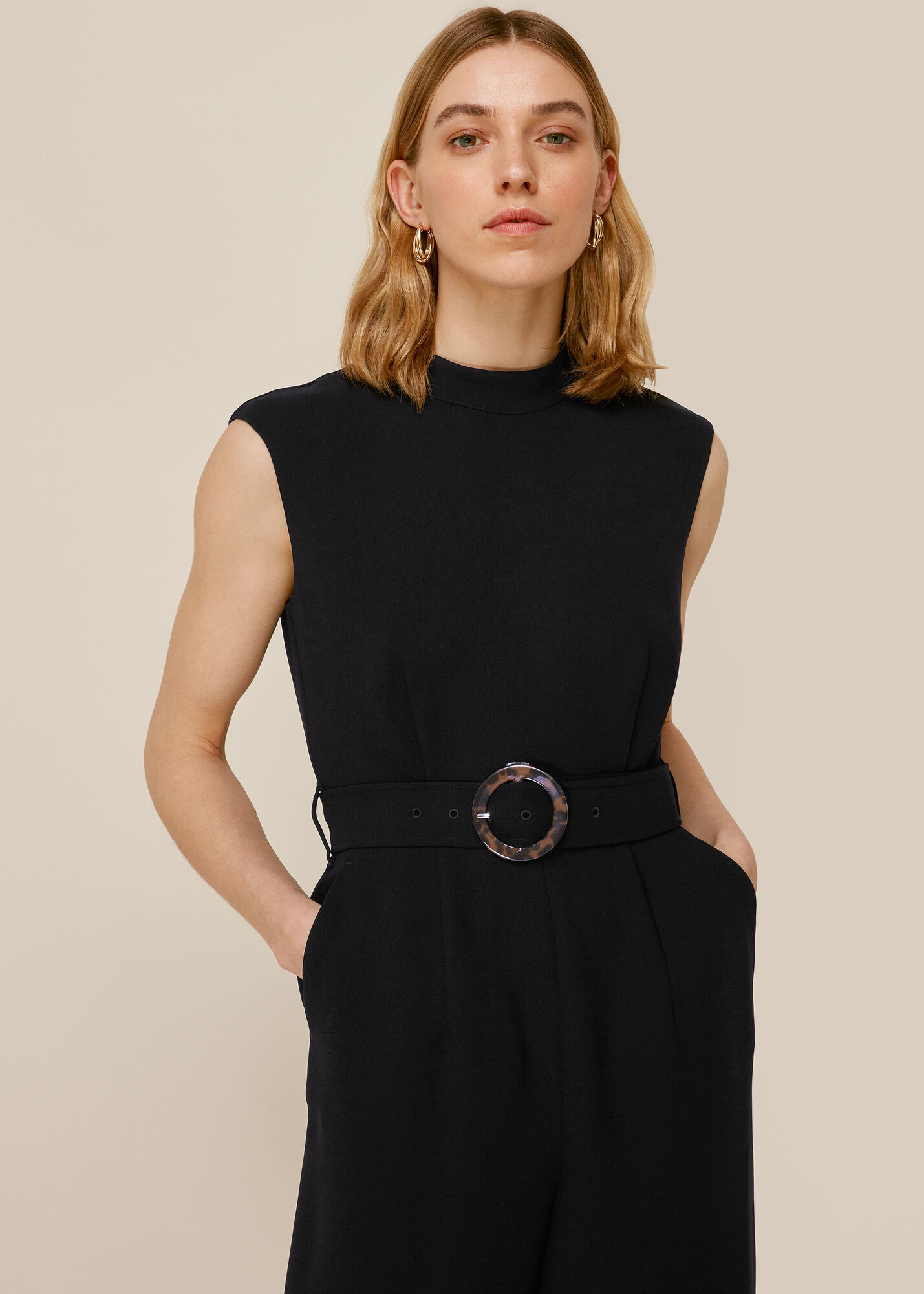 Black Penny Belted Jumpsuit WHISTLES