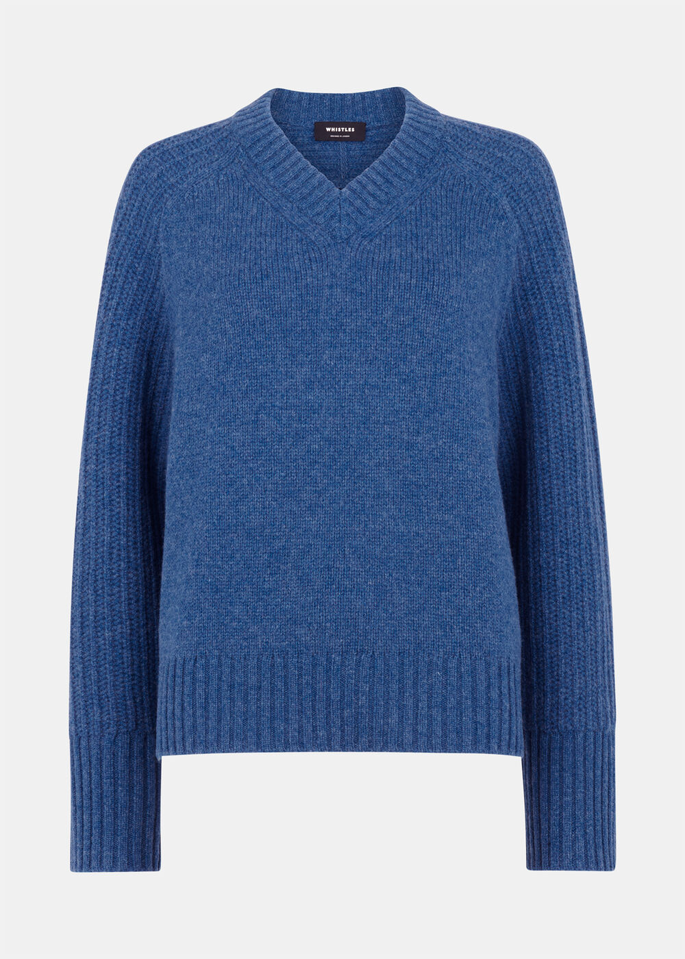 Wool Ribbed Sleeve V Neck Knit