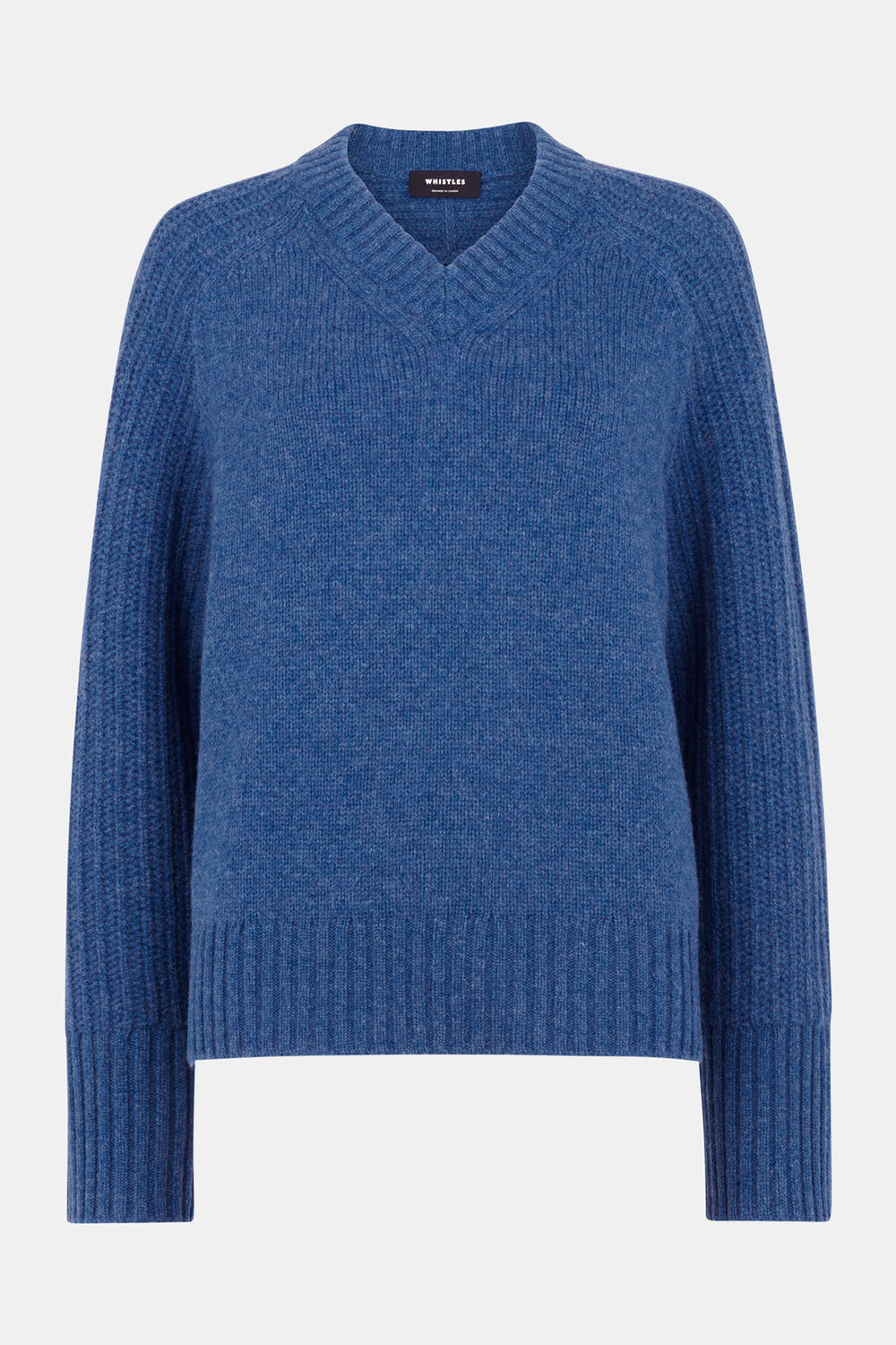 Wool Ribbed Sleeve V Neck Knit