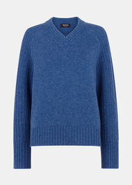 Wool Ribbed Sleeve V Neck Knit