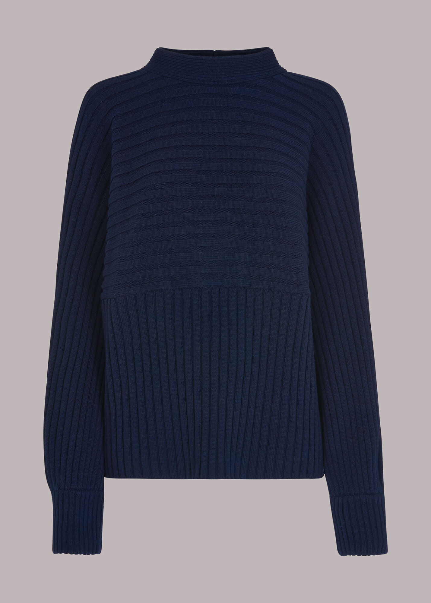 Navy Contrasting Rib Funnel Neck | WHISTLES