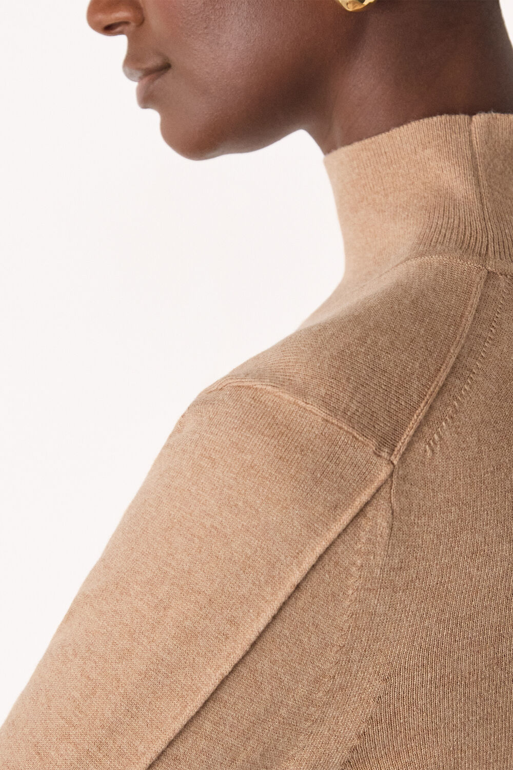 Camel Fine Wool Mix Funnel Neck Knit