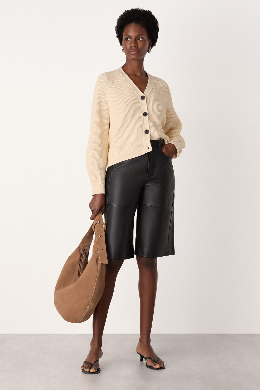 Ivory V Neck Cotton Cardigan