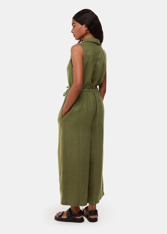 Khaki Petite Bella Linen Wrap Jumpsuit