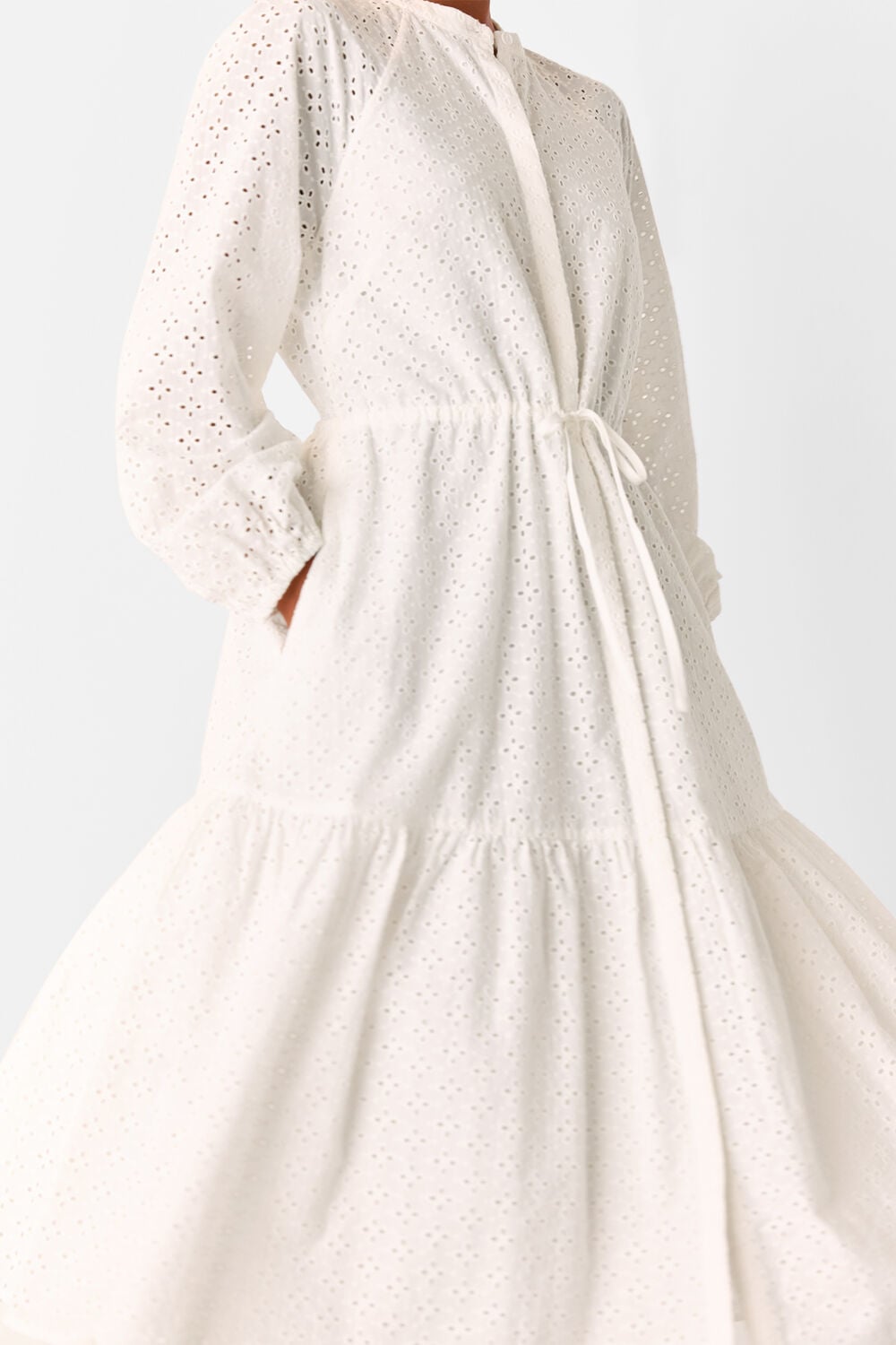 White Petite Broderie Midi Dress