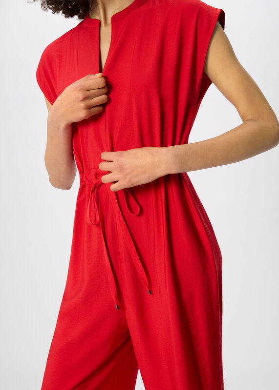 Red Sleeveless Drawstring Jumpsuit