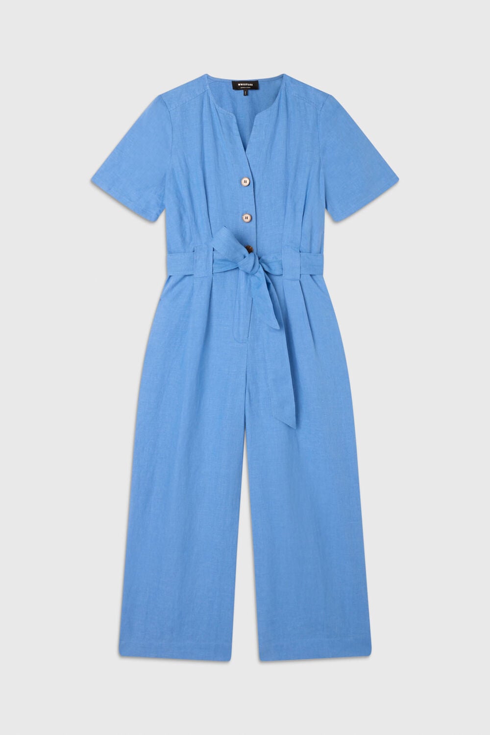 Blue Petite Fiona Linen Button Jumpsuit