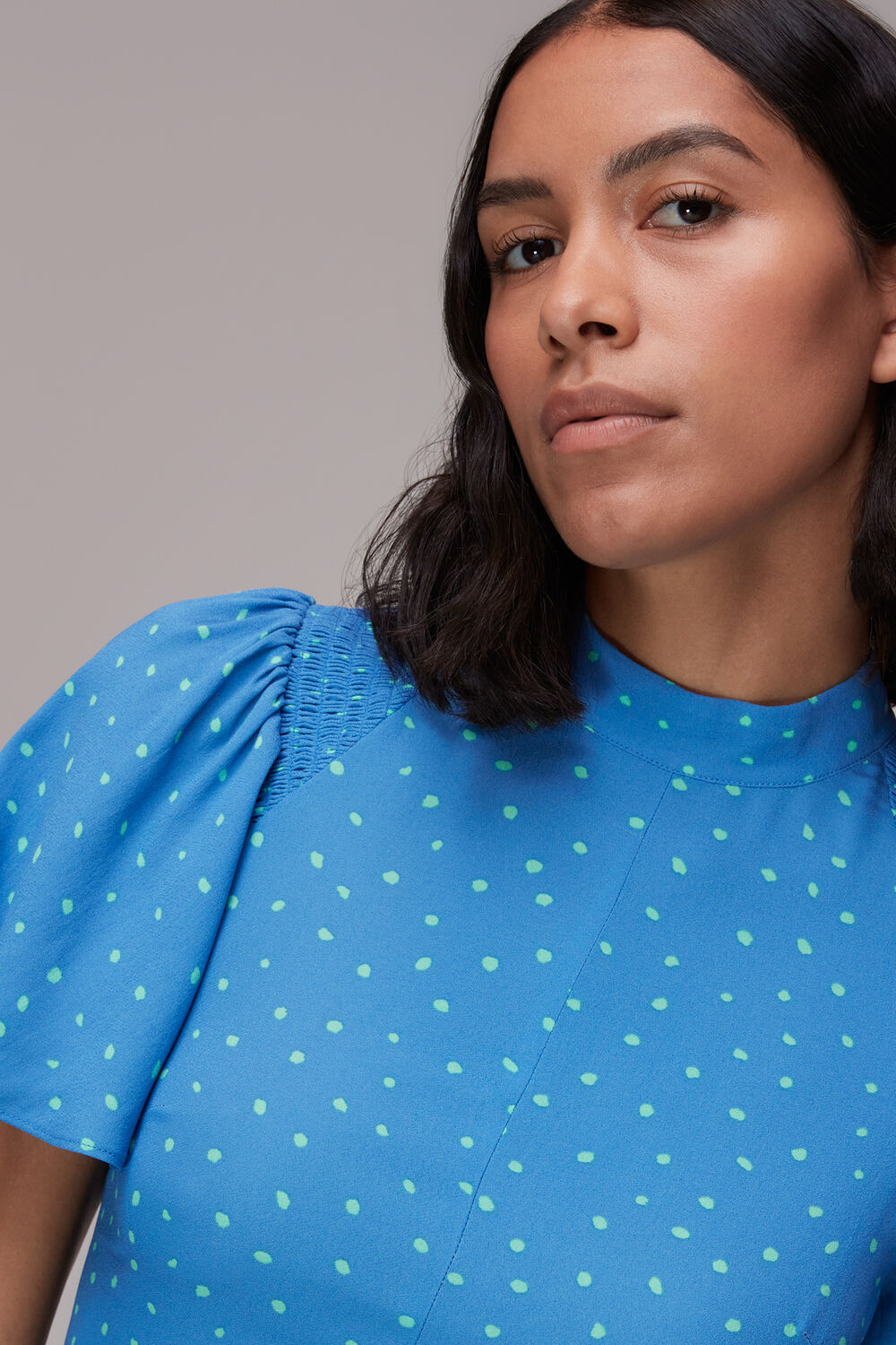 Blue Uneven Spot Print Midi Dress