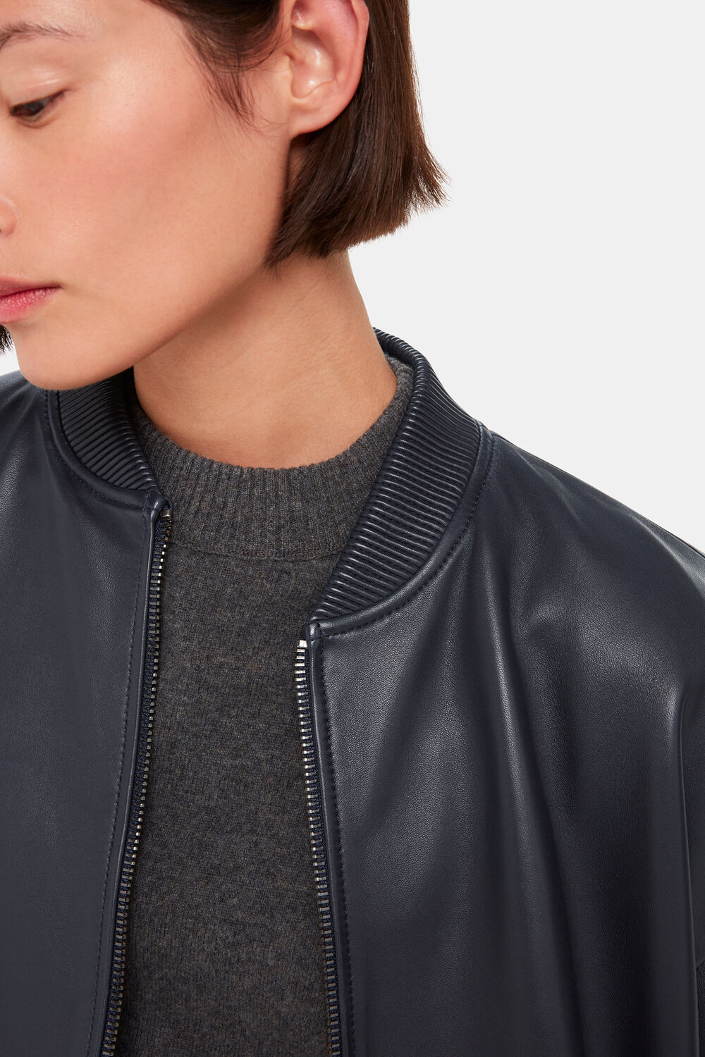 Navy Erin Leather Bomber
