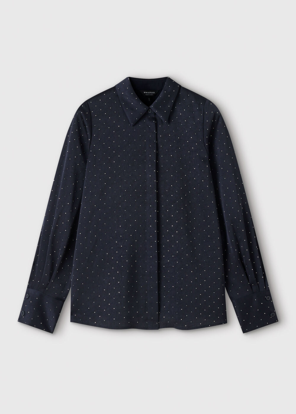 Navy Hot Fix Hammered Satin Shirt