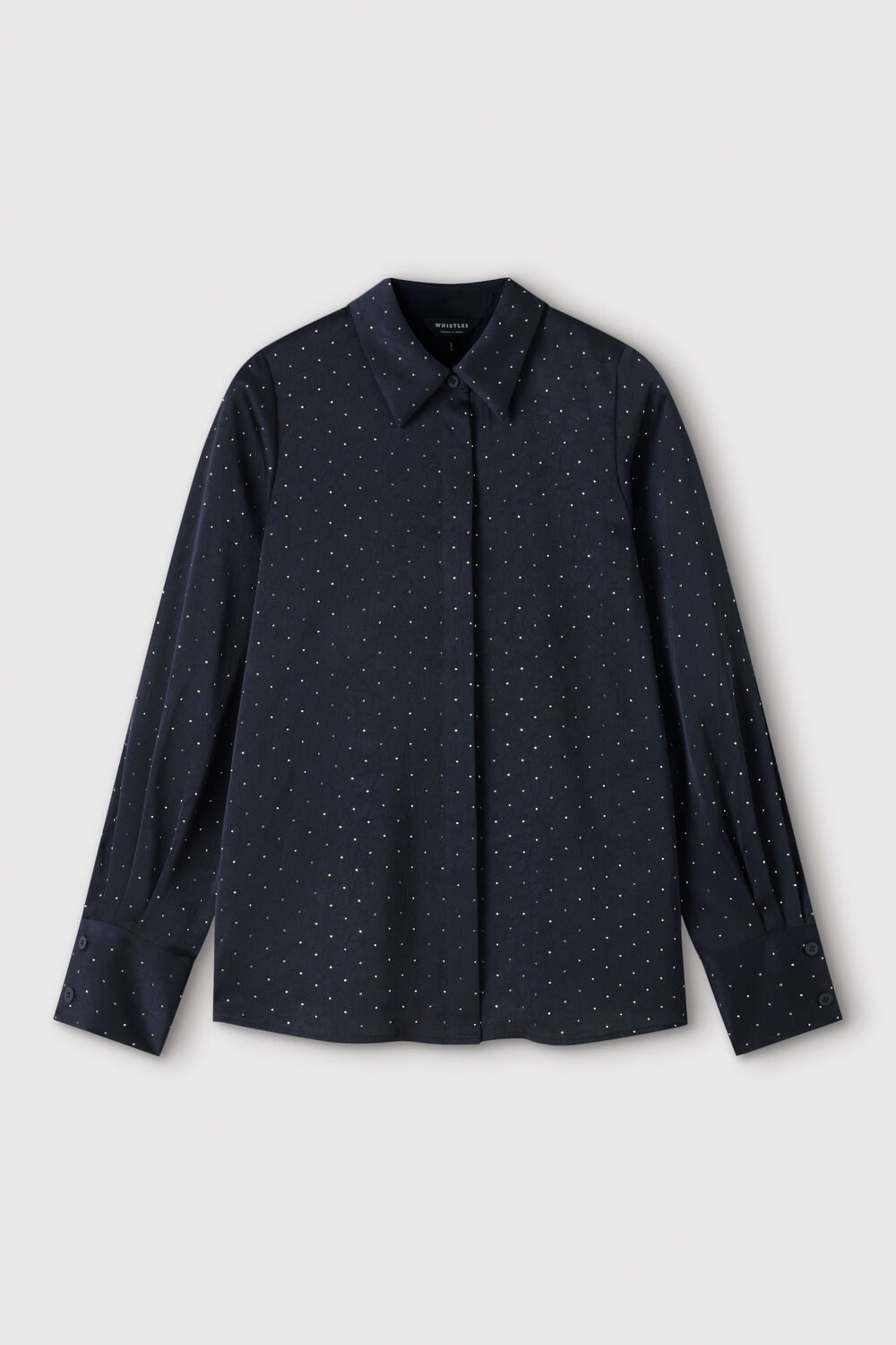 Navy Hot Fix Hammered Satin Shirt