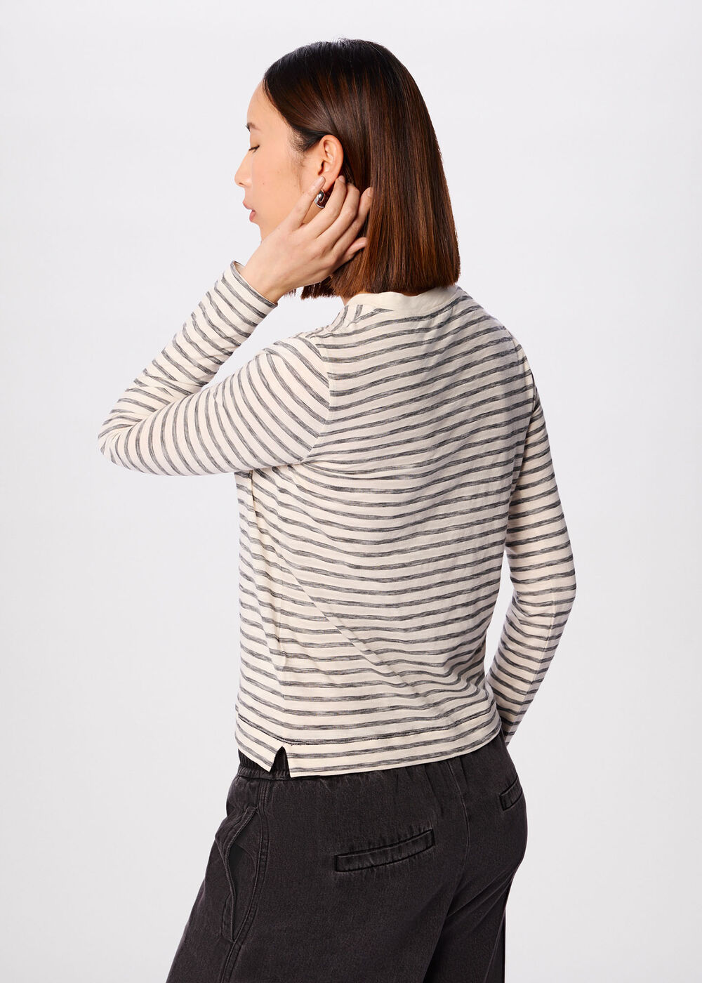 Stripe Crew Neck Pocket Top